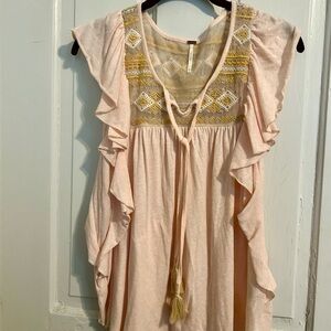 NWOT Free People Embroidered Pink Ruffle Top